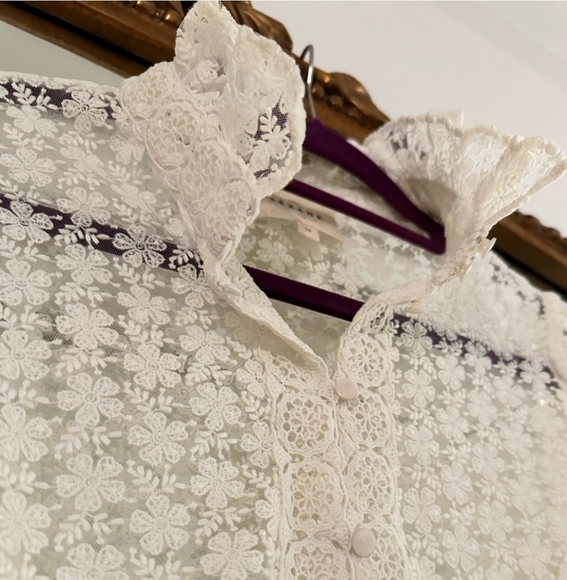 SÉZANE Cathy Guipure Embroidered White Lace Button Front Blouse NWOT - Picture 6 of 16